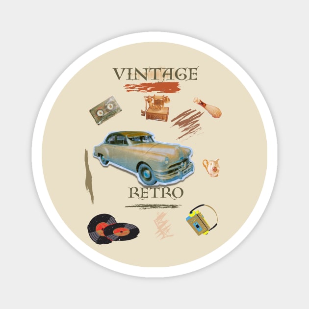 Vintage retro car desing Magnet by LuluCybril